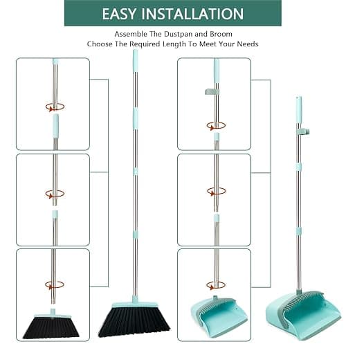 XXFLOWER Broom and Dustpan Set, Dustpans with Broom Combo for Home, Heavy Dust Broom and Dustpan Combo, Long Handle Dust Pan and Broom Set for Kitchen, Office, Pet Hair,Green, Pack of 1 thumbnail 7