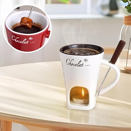Chocolate Fondue Mugs Contain Fondue Bliss Cup & Forks, Chocolate Melting Cup, Mini Chocolate Fondue Set Without Tealights, Fondue Cups With Forks For Date Night Birthday Wedding Gifts (White) thumbnail 4