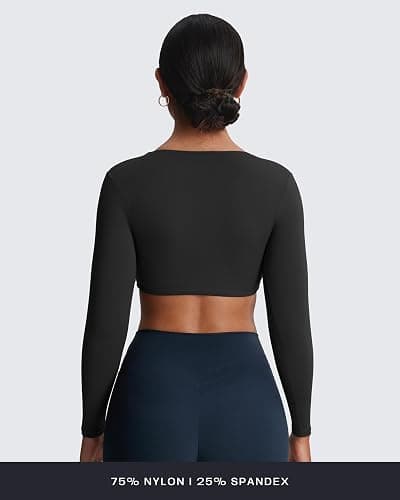 Aoxjox Long Sleeve Crop Tops for Women Sienna Twist Deep V Workout Cropped T Shirt Top thumbnail 3