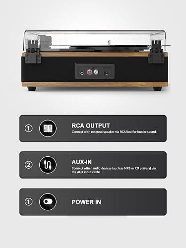Vinyl Record Player Bluetooth Turntable with Built in Stereo Speakers Belt Drive 3 Speeds Turntables for Vinyl Records Support RCA Output, Aux in, Auto Stop Walnut Wood thumbnail 5