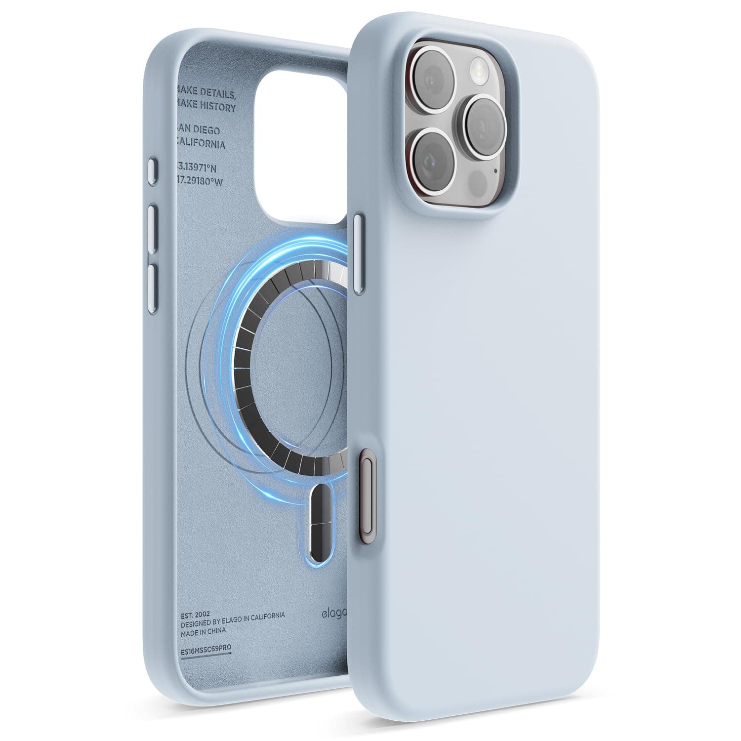 elago Magnetic Silicone Case Compatible with iPhone 16 Pro Max Case 6.9 Inch Compatible with All MagSafe Accessories - Built-in Magnets, Soft Grip Silicone, Shockproof (Light Blue) - Image 1