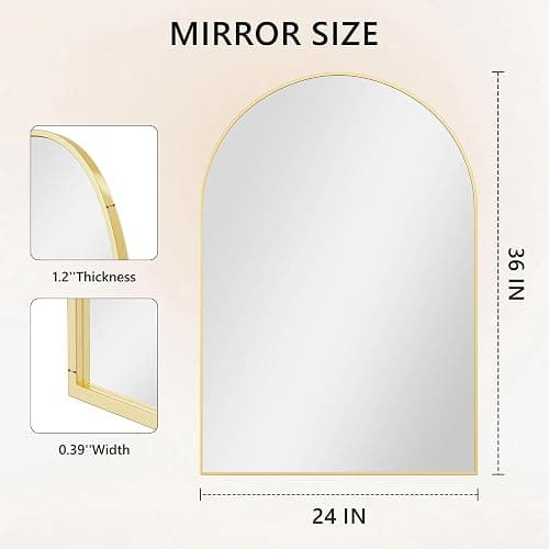 Arched Wall Mirror for Bathroom,Mirrors for Wall,24''x36'',Vanity Mirror for Bedroom Dresser, Entryway, Living Room, Metal Frame (36''x24'',Gold) thumbnail 2
