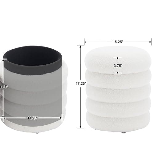 DM Furniture White Round Storage Ottoman Upholstered Sherpa Foot Stool Ottoman Small Boucle Foot Rest Stool for Dorm/Living Room/Entryway/Bedroom thumbnail 2