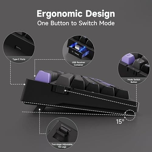 MCHOSE G98 PRO Wireless Mechanical Keyboard, Tri-Mode Connection Gaming Keyboard, Hot Swappable Custom Gasket Structure, Pre-lubed Linear Switches, Double Shot PBT Keycaps RGB LED Backlit Purple&Black thumbnail 5