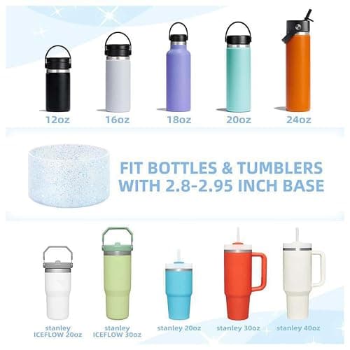 2 Pack Silicone Glitter Boot Cup Protector for Stanley 40 30 oz Quencher Adventure Tumbler, IceFlow 30 20 oz, Fits 2.95 Inch Bottom Diameter.Non-Slip Water Bottle Base Cover Sleeve thumbnail 6