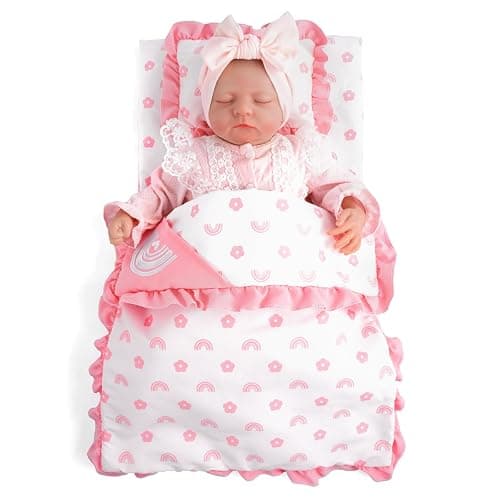 BABESIDE 4 Pcs Baby Doll Blankets Set for 17-22 Inch Baby Dolls | Pink Flower & Rainbow Patterns Reborn Baby Doll Accessories Dolls Blankets with Pillows fits Baby Doll Bed Accessories thumbnail 8