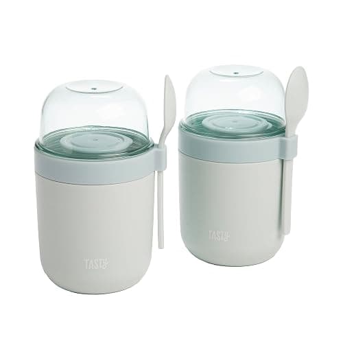 Tasty Travel Snack Cups with Spoons, On-The-Go Snacking, Divided Compartments, Great for Nuts, Cereal, Granola, Yogurt and More, Made Without BPA, 2-Pack, Aqua - Image 1