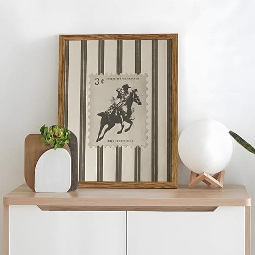 Vintage Western Wall Art, Striped Rodeo Wall Decor Southwest Cowboy Poster Canvas Prints, Retro Stamp Mid West Mid Century Artwork Aesthetic for Bedroom Living Room 12x16 inch Wood Framed thumbnail 8