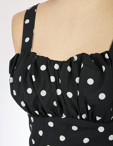 Belle Poque Women's Vintage Sleeveless Solid Floral Ruched Summer Cute A-Line Flowy Swing Midi Dress thumbnail 3
