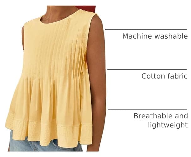 Megfie Womens Summer Pleated Peplum Blouse Tank Tops Y2K Babydoll Tops | Sleeveless, Round Neck, 85% Cotton 15% Modal, Cute, Summer Vacation, Beach, Casual, Flowy Tank, Loose Fit thumbnail 4