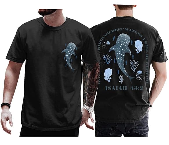Whale Shark Shirt Christian Religious Bible Verse Isaiah 43:2 When You Go Through Deep Waters Shirt Unisex thumbnail 4