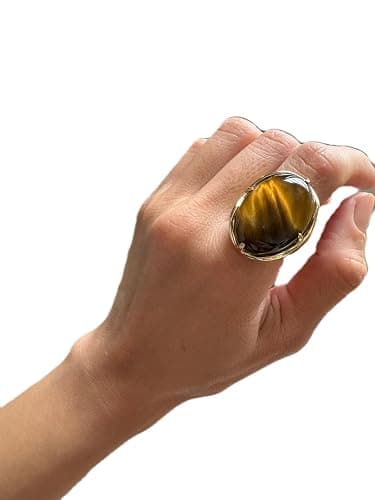 xinpeng Natural Stone Adjustable Finger Rings Semi Precious Oval Shaped Gemstone Jewelry For Women Anniversary Birthday Wedding Gift thumbnail 5