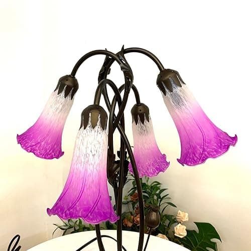 Bieye L10851 Lily Flower Blown Glass Accent Table Lamp for Living Room Bedroom Decoration (4-Light, Purple) thumbnail 5
