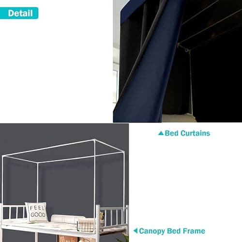 NKM Blackout bunk Bed Curtains with Canopy Bed Frame,bunk Bed Tent for top bunk,Suitable for Single Bed in Student Dorm thumbnail 3