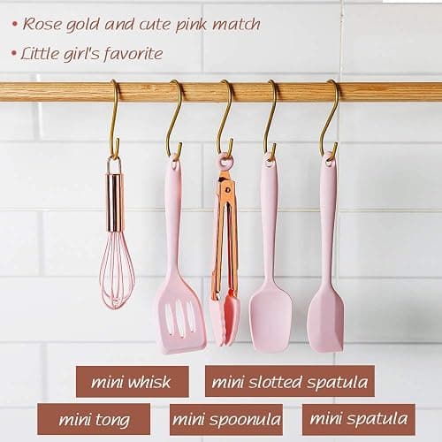 Collfa Rose Gold And Pink Kitchen Utensil Small Five-Piece Set Mini Silicone Kids Kitchen Tools Whisk Spatula Tongs Spoon And Slotted Spatula(Kids Baking Supplies) thumbnail 5
