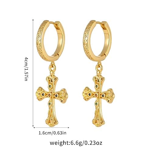 14K Gold-tone Cross Hoop Dangle Earrings Lightweight Cross Dangle Drop Earrings For Men Women Hypoallergenic (EA001) thumbnail 4