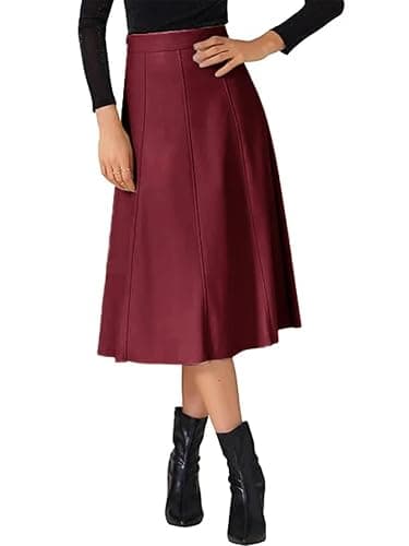Allegra K Women's Faux PU Leather Skirt High Waist Party A Line Midi Skirts - Image 1