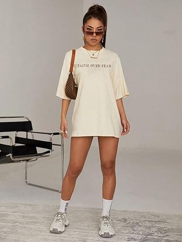 BANGELY Faith Over Fear Shirt Women Graphic Shirts Oversized Workout Gym Christian Religious Tees Drop Shoulder Tee Tops thumbnail 2