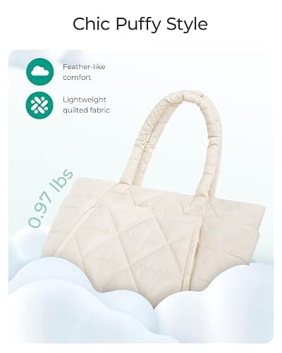 BAGSMART Tote Bag for Women, Puffy Tote Bag with Zipper, Large Quilted Shoulder Bag with Compartments for Travel, Work, Gym thumbnail 5