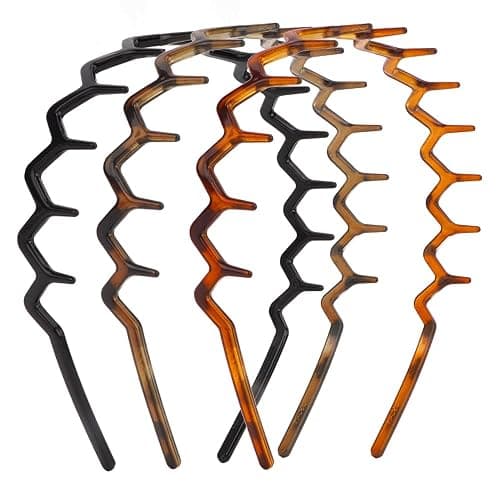 FASOTY Set of 3 Zig Zag Headbands Plastic Hair Bands Men Women Headbands Non Slip Sharks Tooth Hair Comb Headband 90s Wavy Headband with Teeth Black Brown Amber - Image 1