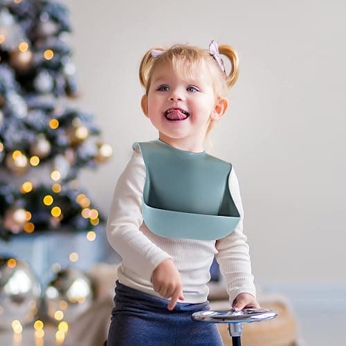 Eascrozn Silicone Bibs for Babies Toddler Set of 3, BPA Free, Soft Adjustable Waterproof Bibs for Feeding Essentials thumbnail 3