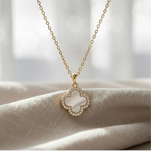 MINARIA Clover 14K Gold Plated 925 Sterling Silver Pendant Necklace for Women, Four Leaf Clover Mother of Pearl Necklace, Elegant Jewelry Gift for Women thumbnail 6