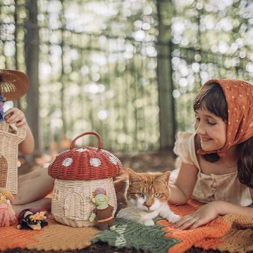 Kqcibz Handmade Rattan Mushroom-Shaped Storage Basket- Cute Handmade Handcrafted Decoration Artwork Rattan, Red Easy to Use thumbnail 6
