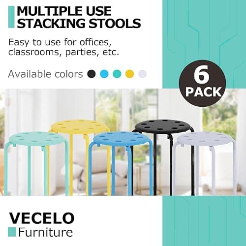 VECELO 6-Piece Stacking Stools, 17.7 Inch Standard Height, Portable Stackable Colorful Decoration Stools for School Classroom and Office Use, White - White thumbnail 4