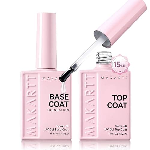 Makartt Gel Top and Base Coat Set: 2 PCS 15ml No Wipe Upgrade Diamond-Shine Long-Lasting Base and Top Coat Gel Nail Polish Soak Off UV LED Lamp Needed Home DIY Gift Women - Image 1