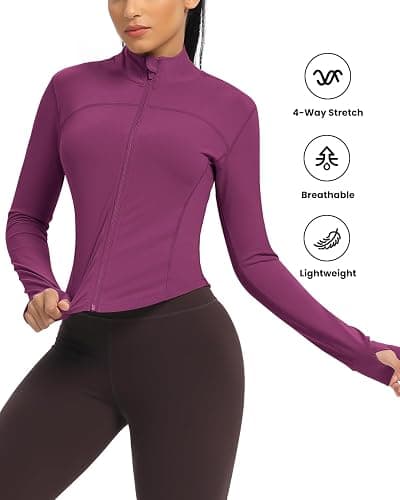 QUEENIEKE Workout Running Jackets for Women Zip Up Athletic Yoga Cropped Tops with Thumb Holes thumbnail 6