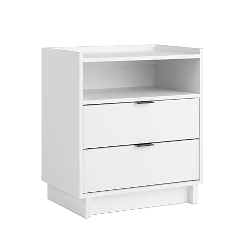 Prepac Simply Modern Nightstand Bedside Table, White Nightstand for Bedroom, End Table with 2 Drawers and Open Shelf 23.75" W x 26.75" H x 16" D - Image 1