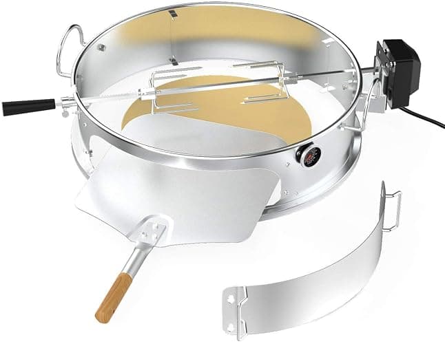 onlyfire Stainless Steel Multi-purpose Rotisserie and Pizza Combo Kit | For Weber 22-Inch Kettle Charcoal Grills, Include Pizza Peel and Pizza Stone - Image 1