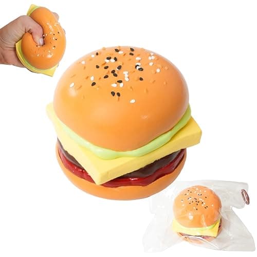 Taba Squishy Hamburger Toy, Stress Relief Slow Rising Fidget Adult Realistic Food Replica with Sesame Seeds Handmade Soft Silicone Squeeze Toy Gift - Image 1