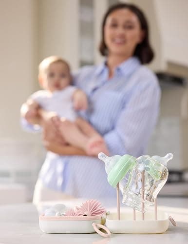 Momcozy 7-in-1 Baby Bottle Cleaner Kit with Silicone, Nipple & Straw Brushes, Soap Dispenser and Drying Rack - Portable Cleaning Tool for Home and Travel, Pink thumbnail 2