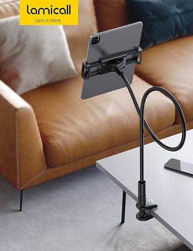 Lamicall Gooseneck Tablet Holder, Flexible Tablet Stand - 36" Lazy Arm 360 Adjustable Holder Clamp Bracket Bed for 2024 iPad Pro 9.7, 10.5, 11, iPad Air mini 2 3 4 5 6, Switch, 4.7-11" Devices -Black thumbnail 7