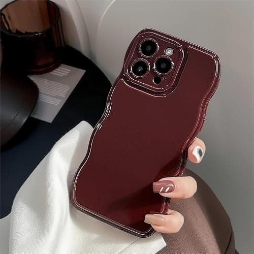 FABSPARK Phone Case for iPhone 15 Pro Case,Simple Wave Design Wavy Frame Soft Silicone Aesthetic for iPhone 15 Pro,Wine Red thumbnail 2