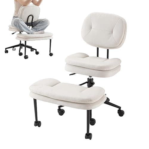 COSIEST Cross Legged Office Chair with Wheels, Ergonomic Kneeling Chair for Adults, Criss Cross Chair with Wide Seat, 360° Swivel Meditation Yoga Desk Chair, Adjustable Height, White thumbnail 3