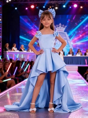 Ztikolen Satin Pageant Dresses for Girls High Low Flower Girl Dress with Bow Junior Bridesmaid Formal Wedding Party Gown thumbnail 2