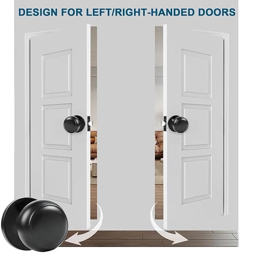 RAZCC Passage Door Knobs, 2 Pack Matte Black Door Knobs, for Hallway & Closet Non-Locking Interior Round Door Handles Keyless Reversible for Left Right Handed Doors thumbnail 6