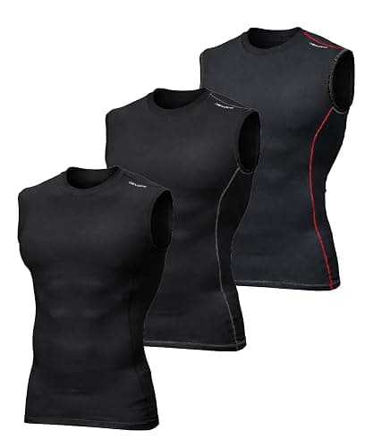 DEVOPS 3 Pack Men's Compression Shirts Sleeveless Workout Tank Top Baselayer for Gym Training, Running, Moisture Wicking - Image 1