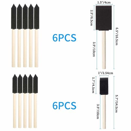 12Pcs Foam Paint Brushes Set: 1 Inch & 1.5 Inch Sponge Paint Brushes with Wooden Handle, Lightweight & Durable for Painting, Staining, Crafts, DIY Art, Acrylic Painting & Mod Podge thumbnail 3