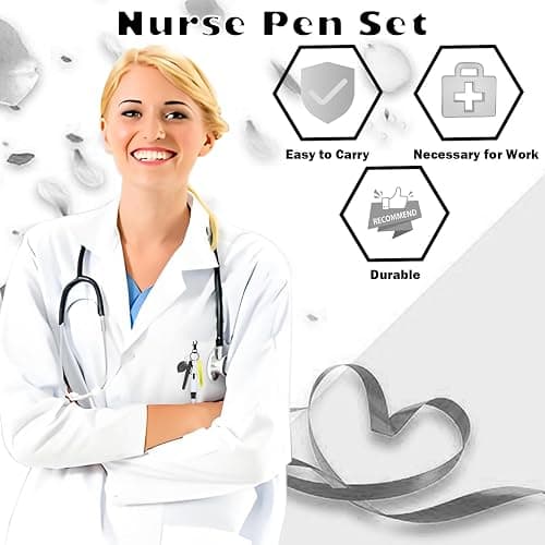 Daemson Nurse Pen Set, Badge Reel Pen Include Highlighter, Permanent Marker, LED Keychain Flashlight, Ballpoint Pen, and Nursing Keychain Clip (Black) thumbnail 7
