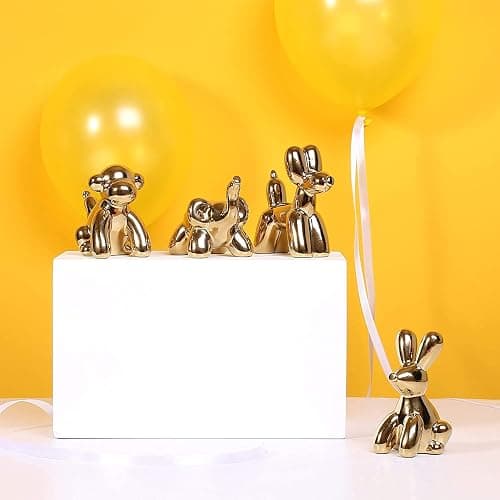 Insiswiner Kleine Tierstatuen, Heimdekoration, Goldfigur, Akzent, glänzende Ornamente, Keramik-Dekoration für Regale thumbnail 5