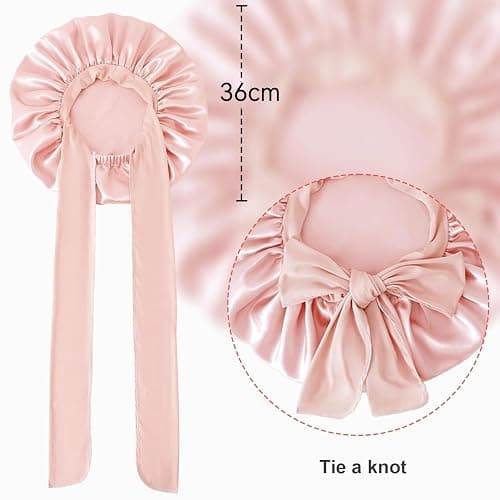 GUGUGO Seidenhaube zum Schlafen, Silk Bonnet, Verstellbare Seidenhaube, Schlafhaube Seide, Schlafmütze Damen, Satin Haube Schlafen, Silk Sleeping Cap, Seidenhaube zum Schlafen Locken, Sakura Rosa thumbnail 2