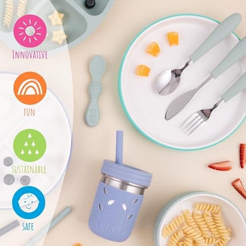 Elk and Friends Kids 7.8” Porcelain White Plates with Silicone Sleeves + Lids | Suitable for Babies/Toddlers | Microwave & Dishwasher Safe | Non Slip Dinnerware | Snack Dishes | 4 Pack thumbnail 2