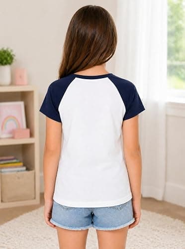 Ecolala Girls Shirts Crew Neck Contrast Raglan Short Sleeve Bow Graphic Tees Cotton Casual Cute Summer Tops thumbnail 4