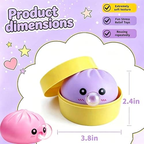 Colorful Yellow Squishy Dumplings Mystery Box,New Dumplings Squishys Blow Bubbles,Toy Dumplings Stress Balls Fidget Sensory Balls,Rainbow Dumplings,Cute Anxiety Relief Fidget thumbnail 2