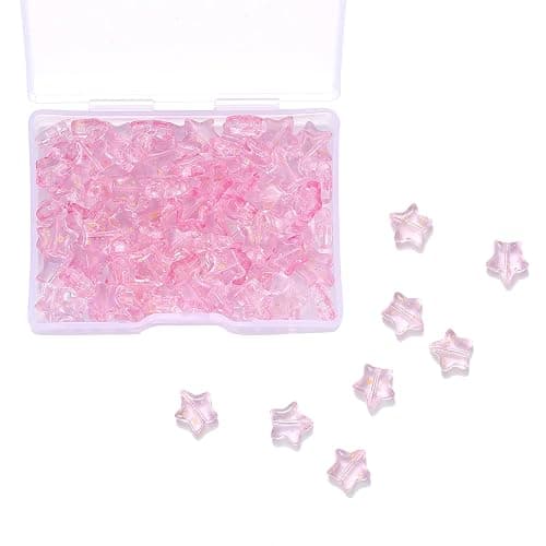 100pcs 10MM Charms Stars Beads, Star Glass Spacer Beads, Colorful Star Bead for DIY Jewelry Making Necklace Bracelet Craft Supplies (Pink) - Image 1
