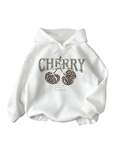 SHENHE Women's Cherry Oversized Hoodie Pullover Leopard Print Drawstring Hooded Sweatshirts thumbnail 2