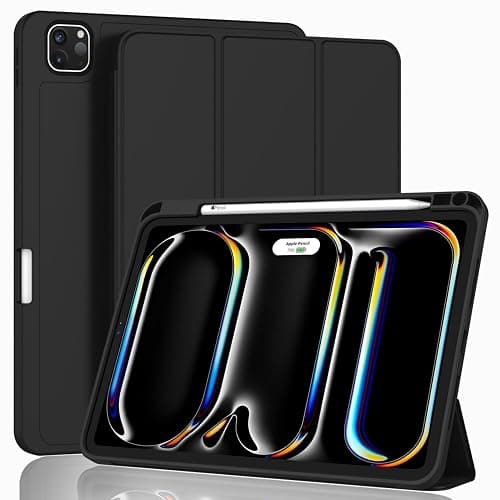ZryXal iPad Pro 11 Inch Case (M5) 2025/ (M4) 2024 (Model: A3357,A3358,A3359,A2836/A2837/A3006), Trifold Stand Smart Cover with Pencil Holder and Soft TPU Back, Auto Wake/Sleep (Black) - Image 1